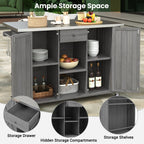 Outdoor Kitchen Island Fir Wood Kitchen Island with Stainless Steel Top, Ample Storage, Towel and Spice Racks, Bottle Opener, Grey