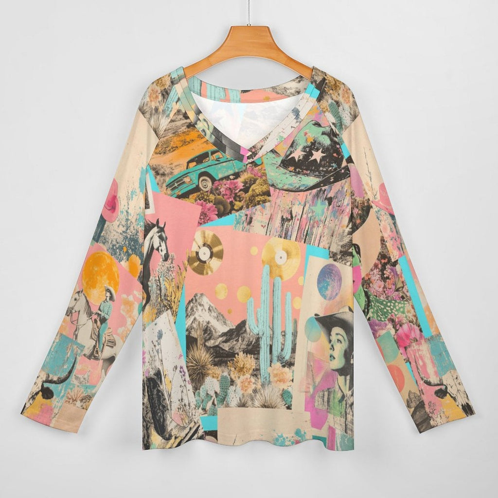 Baha Ranch Retro Pop Western Collage Long Sleeve Top Baha Ranch Western Wear