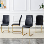 Modern dining chairs with faux leather padded seats, dining room chairs, gold metal leg upholstered chairs, suitable for kitchens, living rooms, bedrooms, and offices, set of 6 (black+PU leather)C-001