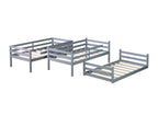 Triple Rubber Wood Bunk Bed with Two Built-in Ladders, Guardrails, Twin over Twin over Twin, Detachable Triple Twin Bunk Bed,Grey