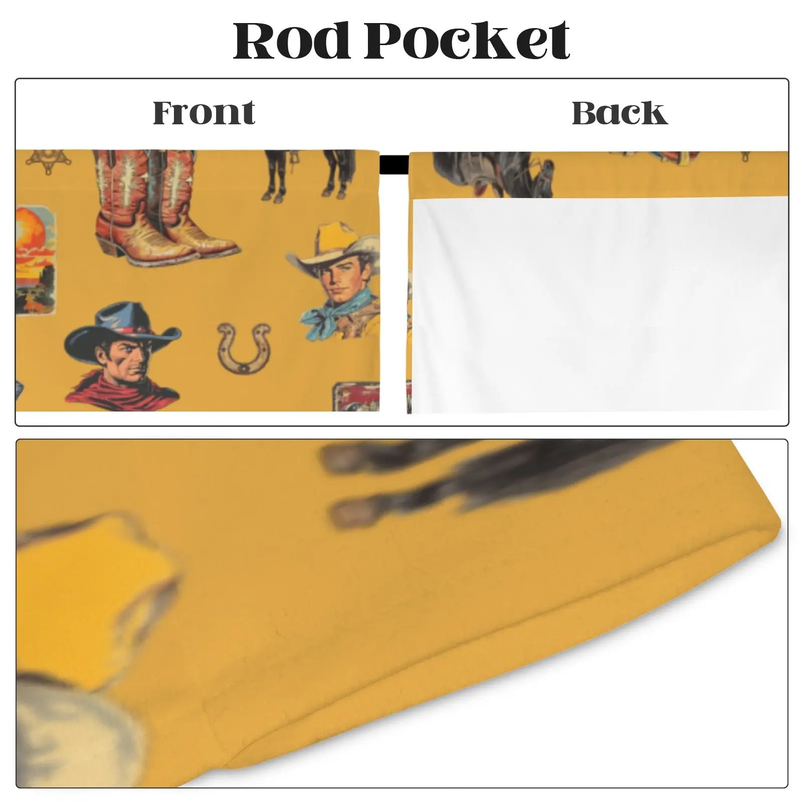 Vintage Cowboy Collage Western Curtains 52" x 63" Made in America Baha Ranch Western Wear