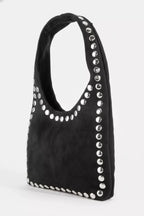 Fame Grommet Border Studded Suede Shoulder Bag