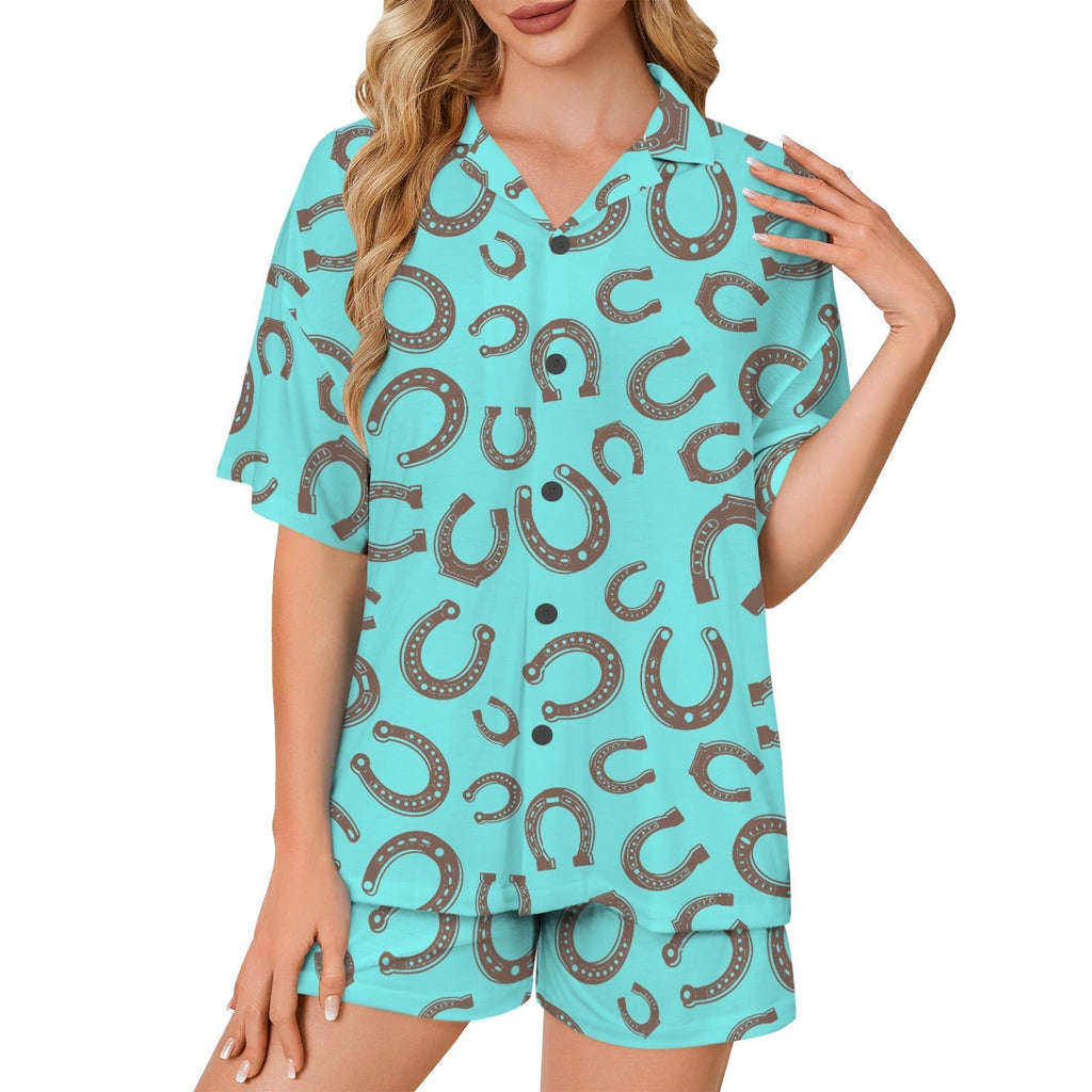 Baha Ranch Turquoise Horseshoe Women's Pajama Set Made in America Baha Ranch Western Wear