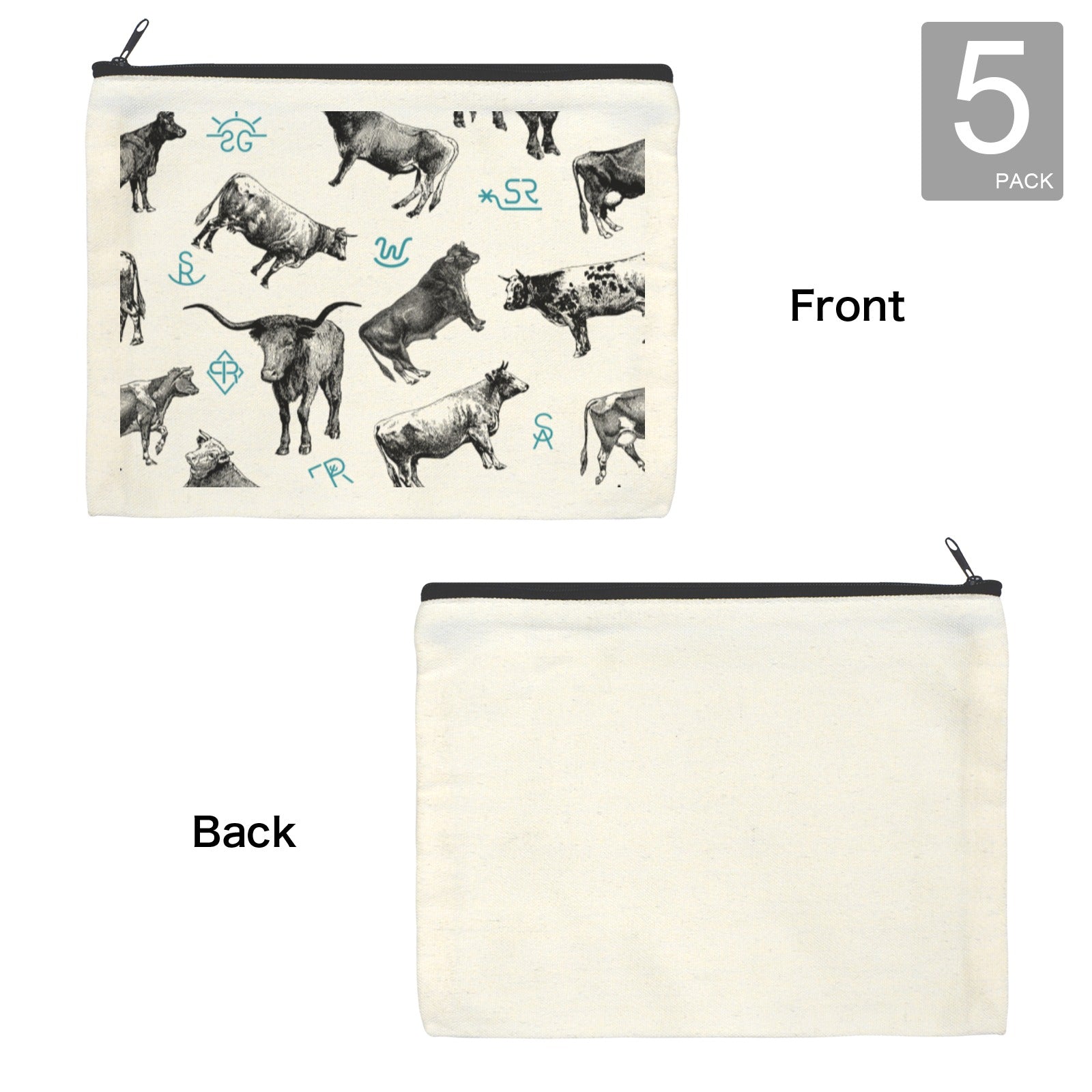 Cattle Brands Cosmetic Bag Pack of 5 Made in America Baha Ranch Western Wear