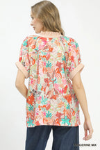 Umgee Mix Boho Printed V-Neck Top