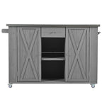 Outdoor Kitchen Island Fir Wood Kitchen Island with Stainless Steel Top, Ample Storage, Towel and Spice Racks, Bottle Opener, Grey