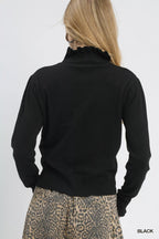 Umgee Ruffle Mock Neck Puff Sleeve Sweater