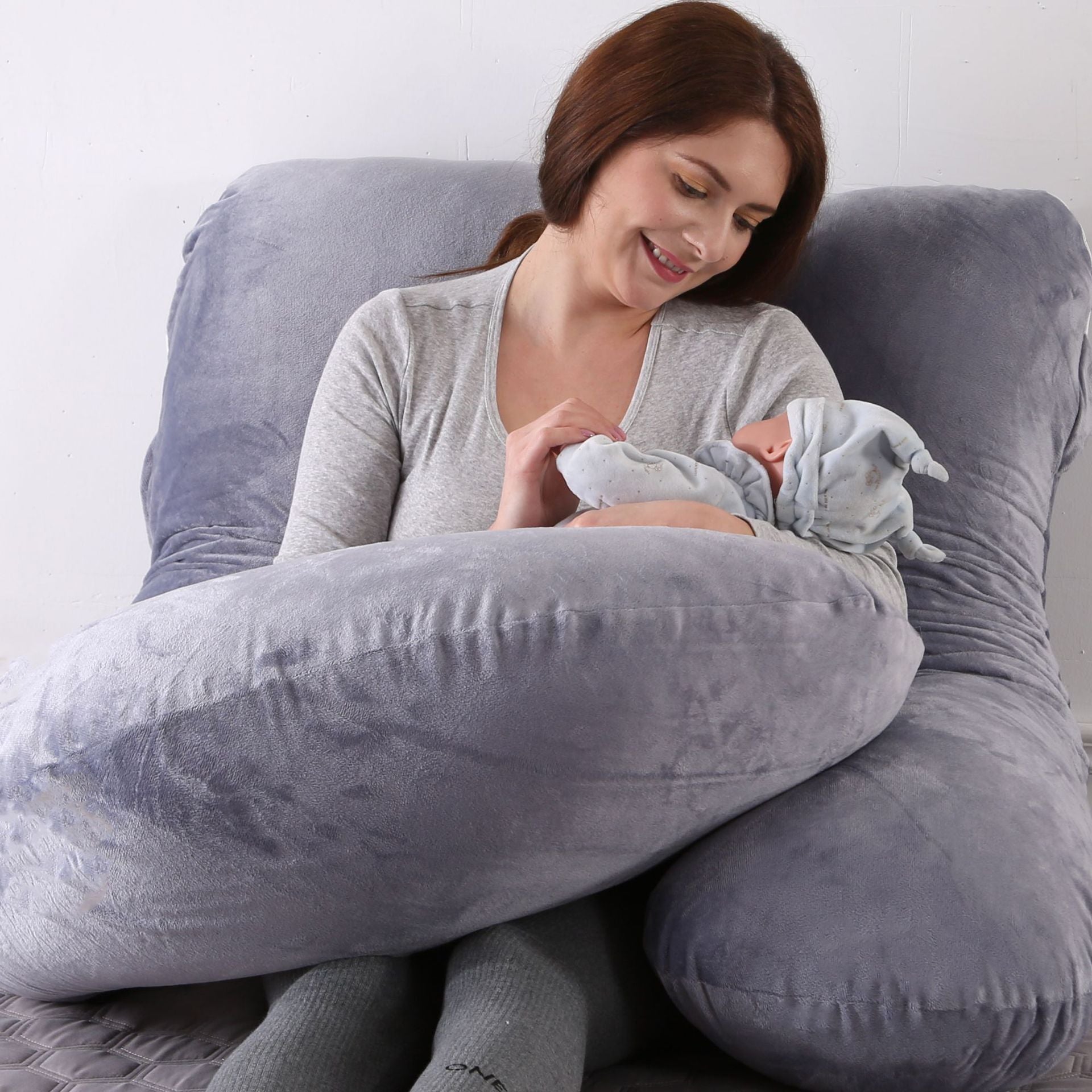 Pillow Lying On The Side With Detachable Crystal Velvet G-shaped Waist Pillow
