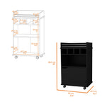 FM FURNITURE Crozier Bart Cart, with 1 shelf, 1 door and four built-in wine rack,black
