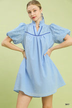 Umgee Puff Sleeve Textured Babydoll Dress