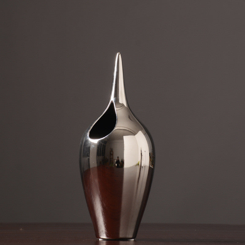 Living Room Porch Decoration European Style Silver Creative Ceramic Vase