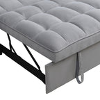 Modern Velvet Loveseat Futon Sofa Couch with Pullout Bed, Adjustable Backrest, Toss Pillows, Light Gray