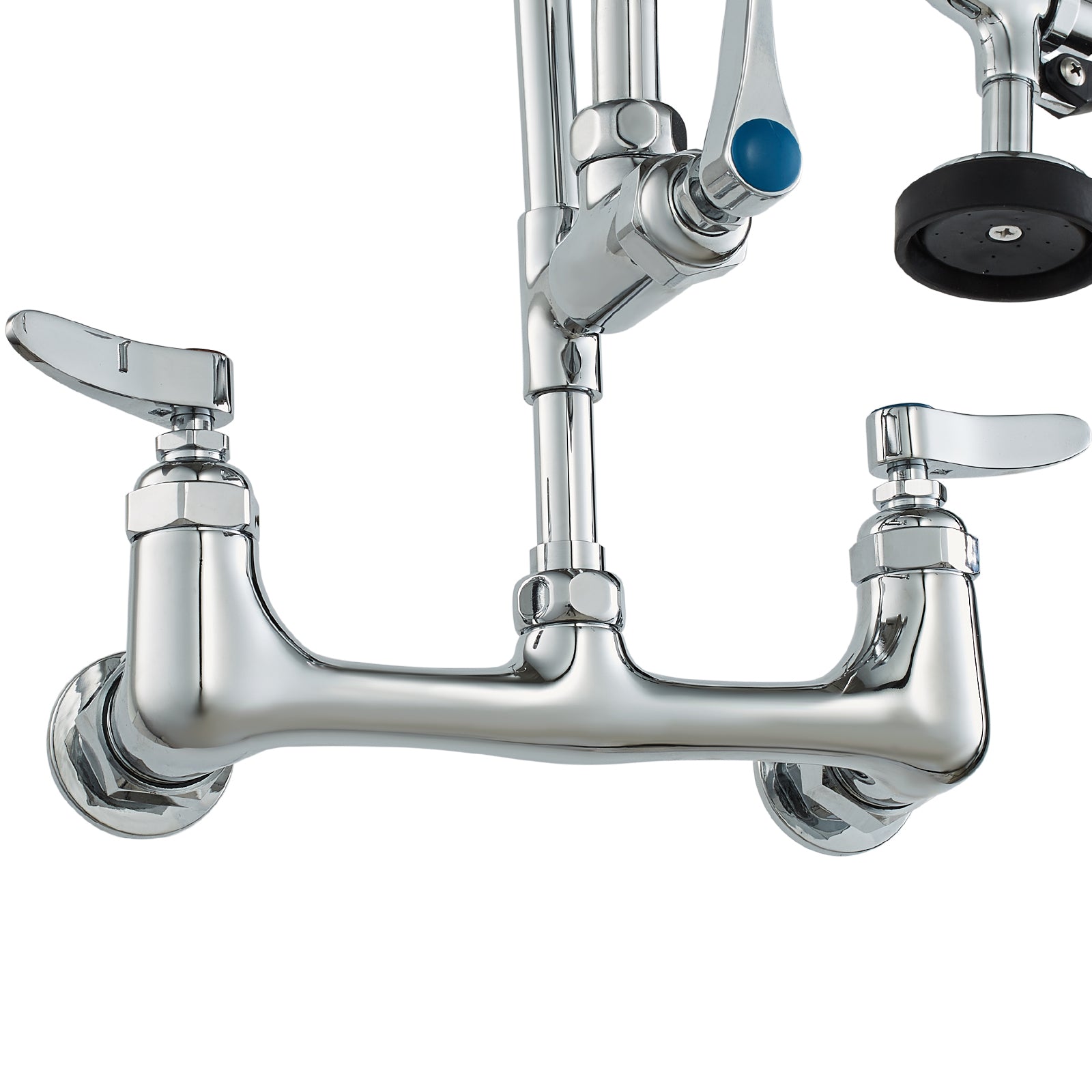 Commercial Faucet with Pre-Rinse Sprayer, 21' Height, 8' Center, 12' Swing Spout, Wall Mount Kitchen Sink Faucet, Brass Constructed Device with Pull Down Spray, for 1/2/3 Compartment Sink