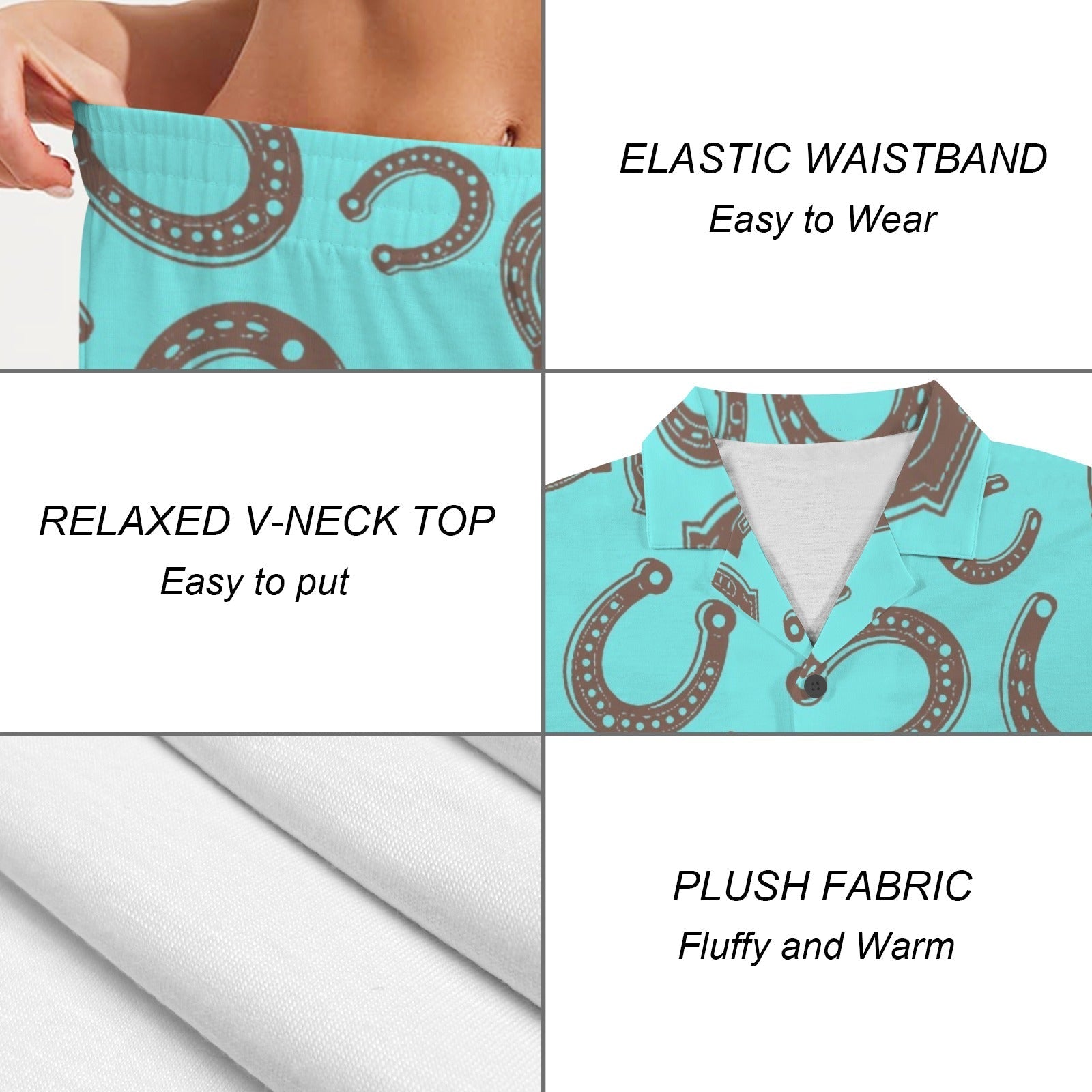 Baha Ranch Turquoise Horseshoe Women's Pajama Set Made in America Baha Ranch Western Wear