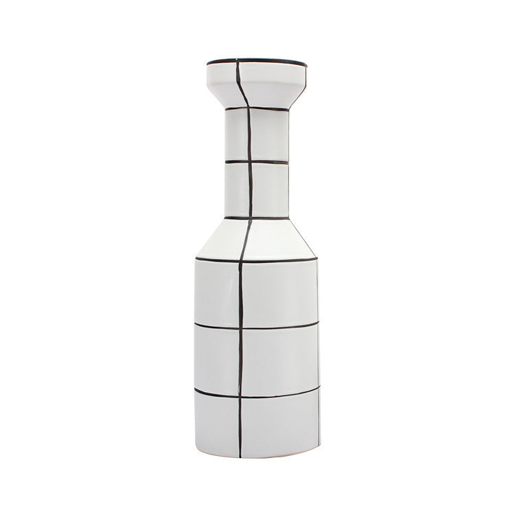 Modern Simple Nordic Creative Home White Ceramic Vase Fashion Stripe Handicraft Ornament Home Decoration