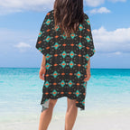 Baha Ranch Black Turquoise Orange Aztec Duster Kimono Coverup Baha Ranch Western Wear