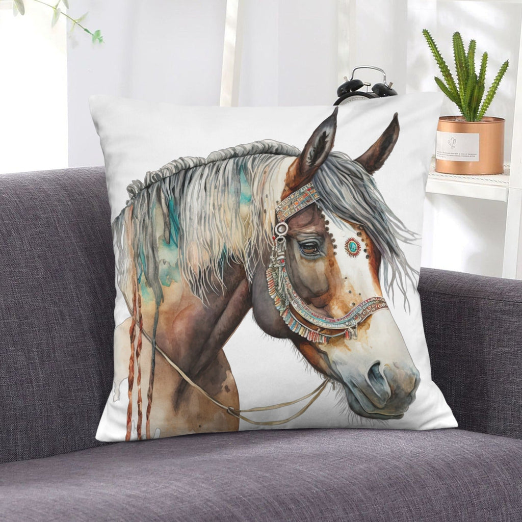 Baha Ranch Fancy Horse on White Velvety Soft Pillow Case Made in America Baha Ranch Western Wear