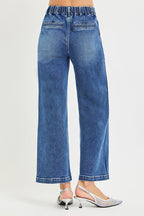 RISEN Elastic Band High Rise Cropped Wide Jeans