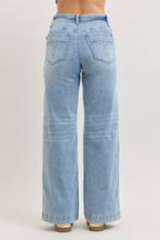 Judy Blue Mid Rise Retro Wide Leg Jeans with Fold-over Waistband