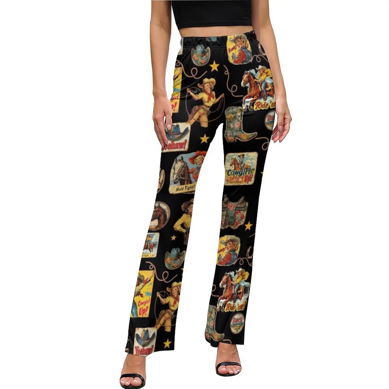 Baha Ranch Vintage Cowgirl Collage Western Flare Pants Baha Ranch Western Wear