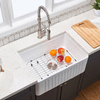 Fireclay 33' L X 20' W Farmhouse Kitchen Sink with Grid and Strainer