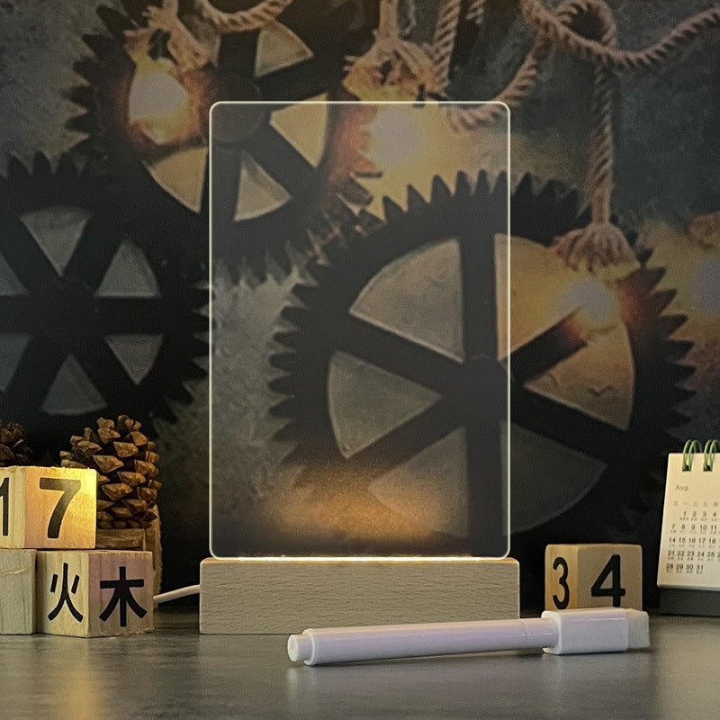 Creative Luminous DIY Memo Acrylic Message Board Gift Lamp Blank Acrylic Board Rectangle Wooden RGB Led Night Light