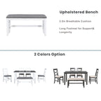 TOPMAX 6-Piece Wood Dining Table Set Kitchen Table Set with Upholstered Bench and 4 Dining Chairs, Farmhouse Style,Gray+White (old sku: SP000003AAK)