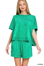 Zenana Acid Washed Oversized Top & Shorts Set