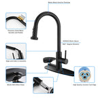3-in-1 High-Arc Kitchen Faucet with Press-Type Glass Rinser, Pull-Down Sprayer, Matte Black Finish, Stainless Steel & ABS Construction, for Modern Sink