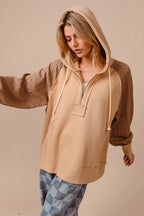 BiBi Half Zip French Terry Hoodie with Kint Sleeves