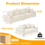 102.4 'Plush Corduroy 4-Seat Sofa,Modern Comfy Upholstered Sofa Cloud Couch,Deep Seat Couches with Soft Pillows and Movable Ottoman,Convertible Sofa Lounge Chair,for Living Room,Apartment,Office,Beige