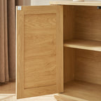 Contemporary Wave Shaped 64-Inch TV Stand with Rattan Doors in Natural Wood Finish