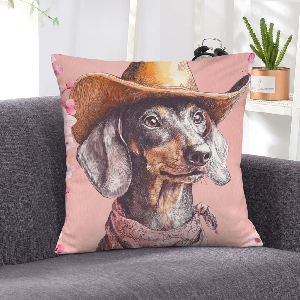 Baha Ranch Cowgirl Dachsund  Velvety Soft Throw Pillow Case Made in America Baha Ranch Western Wear