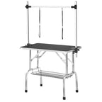 Professional Dog Grooming Table Large Adjustable Heavy Duty Portable with Arm and Noose Mesh Tray in Black Stainless Steel