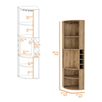FM FURNITURE Clifton Corner Bar Cabinet, with 5 shelves,Cup Hanger and Eight Built-in Wine Rack,Macadamia
