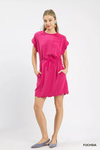 Umgee Linen Blend Scallop Hem Mini Dress