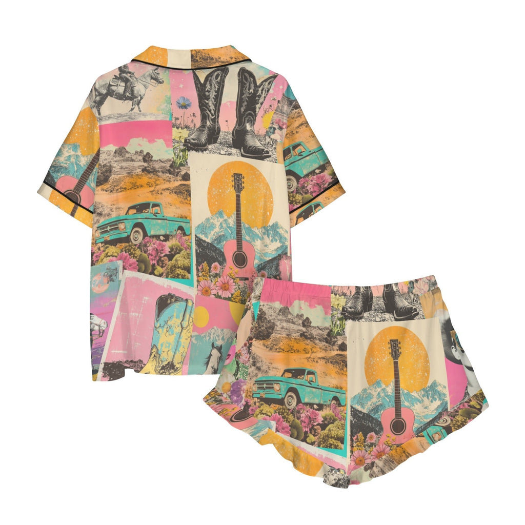 Baha Ranch Retro Pop Western Satin Pajama Set Baha Ranch Western Wear