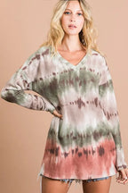 BiBi Brushed Tie Dye Looking Print V Neck Top
