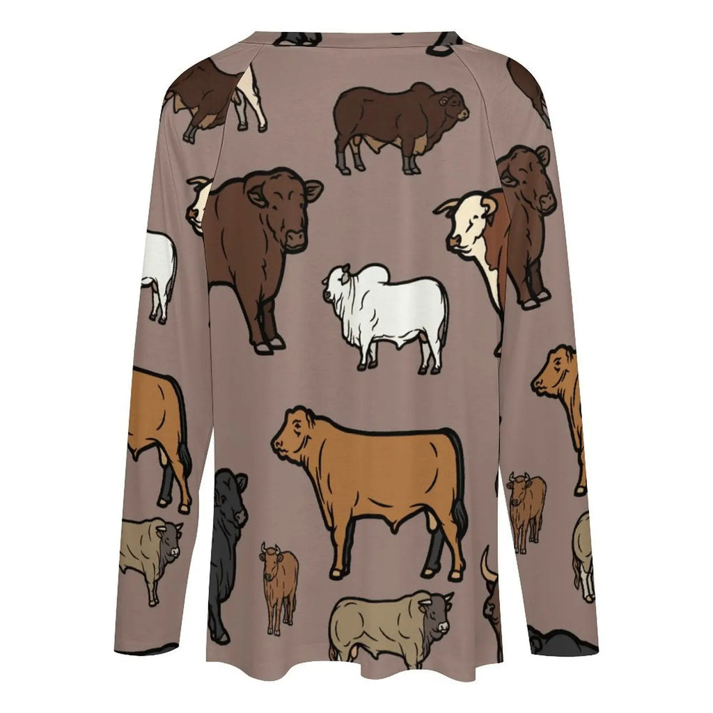 Baha Ranch Western Print Cows Cattle Long Sleeve Top Baha Ranch Western Wear