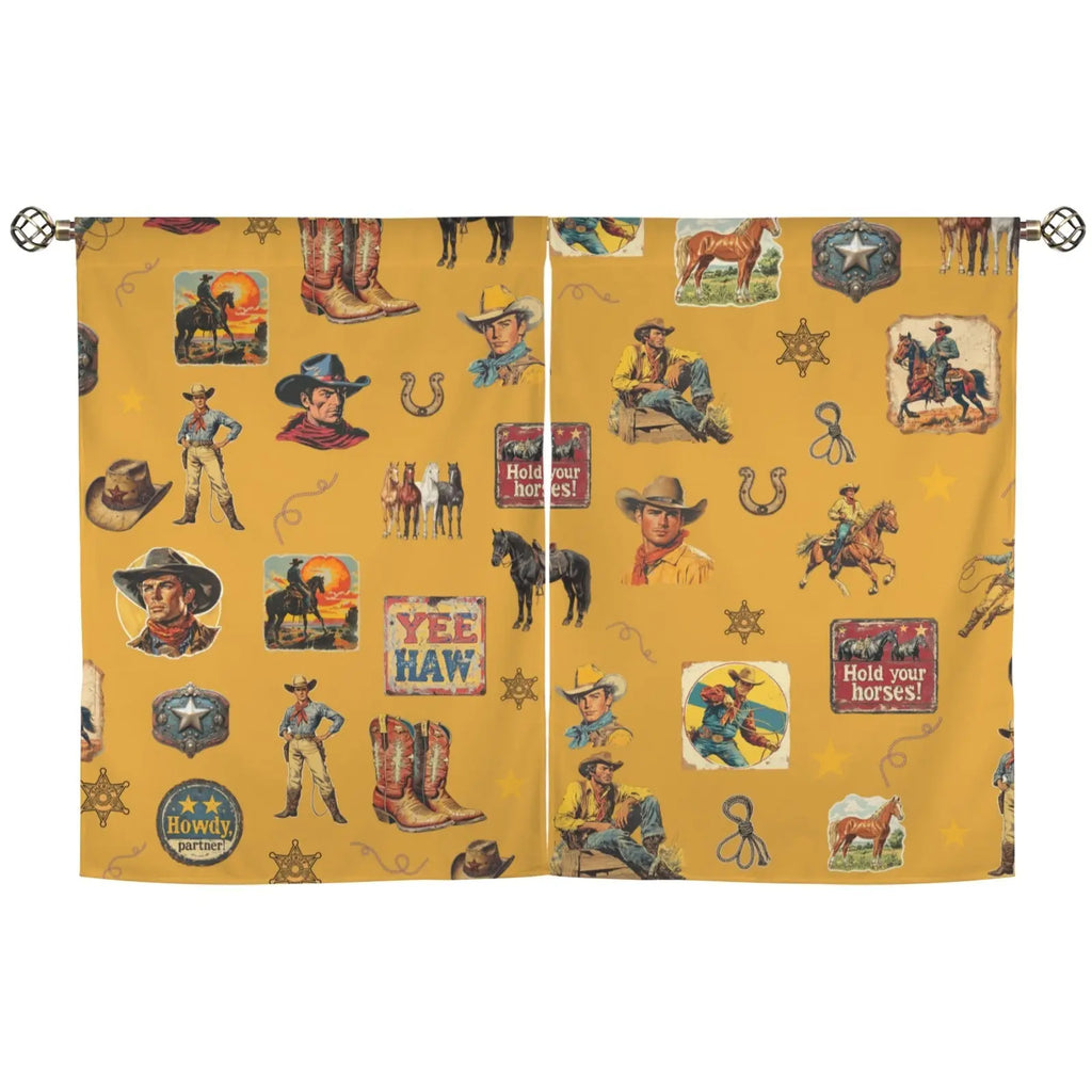 Vintage Cowboy Collage Western Curtains 28" x 40" Made in America Baha Ranch Western Wear