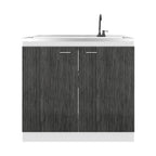 Napoles Utility Sink with Faucet Inclued and Integrated Stainless Steel Counter top, Freestanding cabinet with two doors, Metal Handles and Two interior shelves, Gray+White