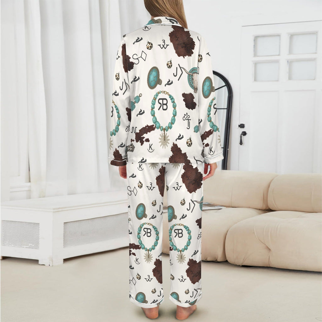 Baha Ranch Brands & Turquoise Cowgirl Christmas Western Cowprint Satin Pajamas Baha Ranch Western Wear