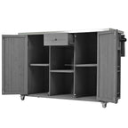 Outdoor Kitchen Island Fir Wood Kitchen Island with Stainless Steel Top, Ample Storage, Towel and Spice Racks, Bottle Opener, Grey