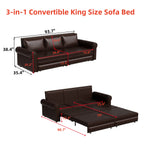 93.7 ' Pull Out Sofa Bed, 3-in-1 Faux Leather Convertible Sleeper Sofa with Nailhead Trim & Rolled Arm,Multi-Functional Sofa Bed for Living Room,Bedroom,Apartment,Office