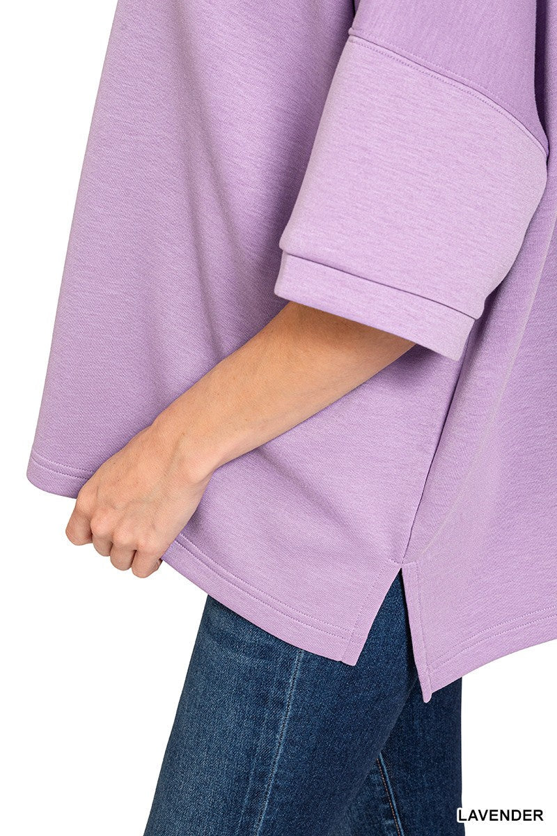 Zenana Scuba Round Neck Top With Side Slits