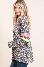 BiBi Leopard Thermal Top with Contrast Color Block