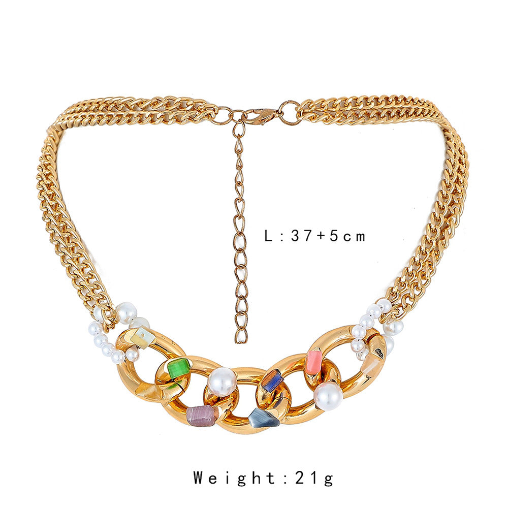 Simple Crushed Stone Aluminum Chain Pearl Pendant