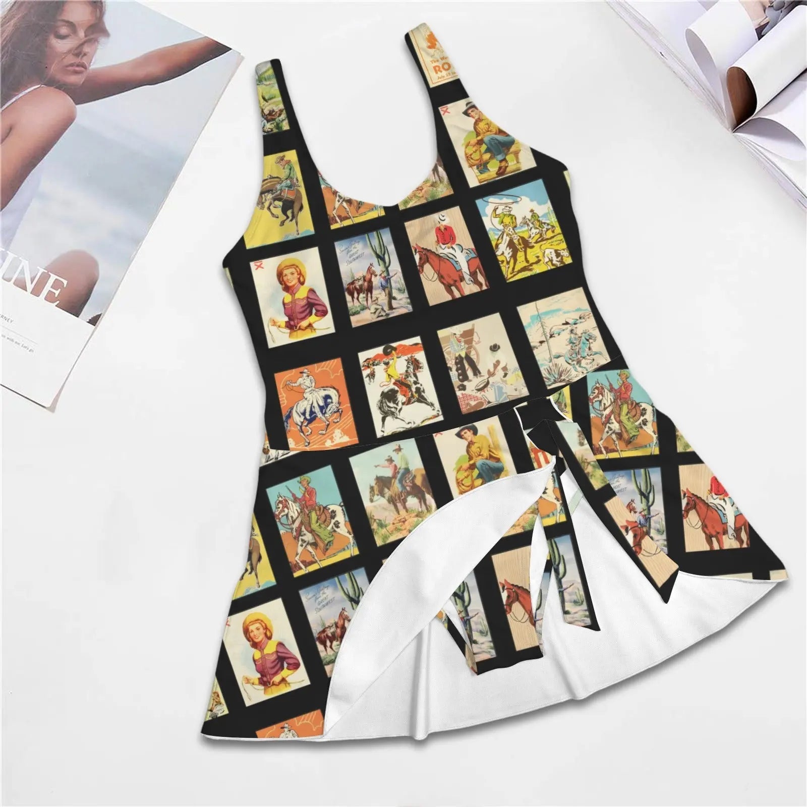 Baha Ranch Western Collage Skirted Swimsuit Baha Ranch Western Wear