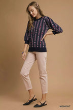 Umgee Jacquard Knit Puff Sleeve Sweater
