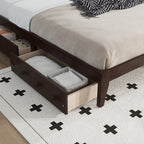 King Size Bed with Rattan Headboard, Two Storage Drawers, Rubber Wood Bed with Enhanced  Support Salts and Feet,Espresso